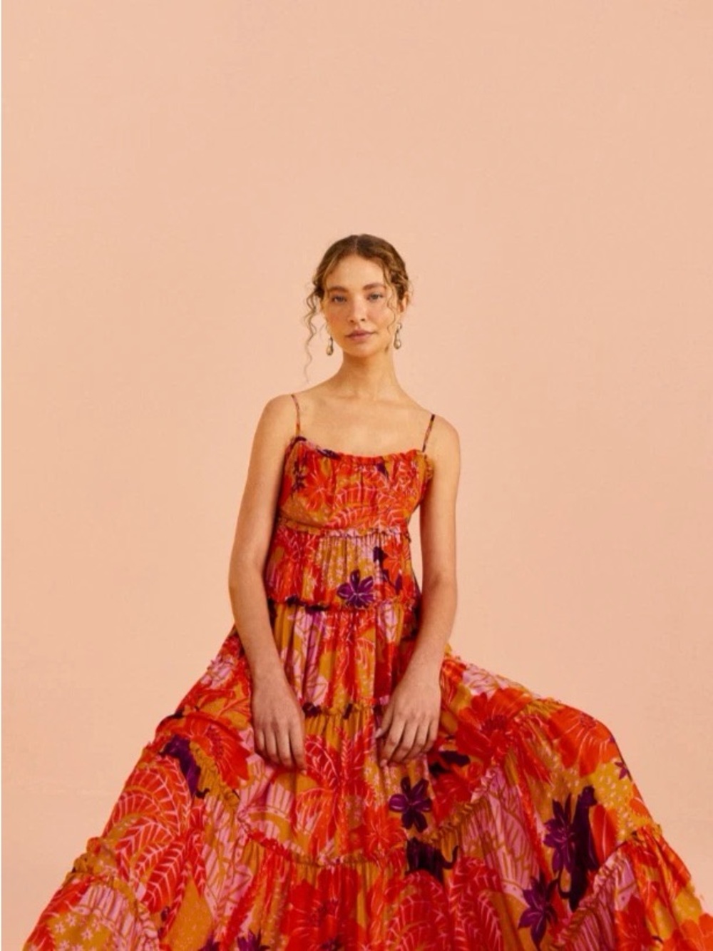 Farm Rio Floral Maxi Dress in Red & Pink Size Medium Like New